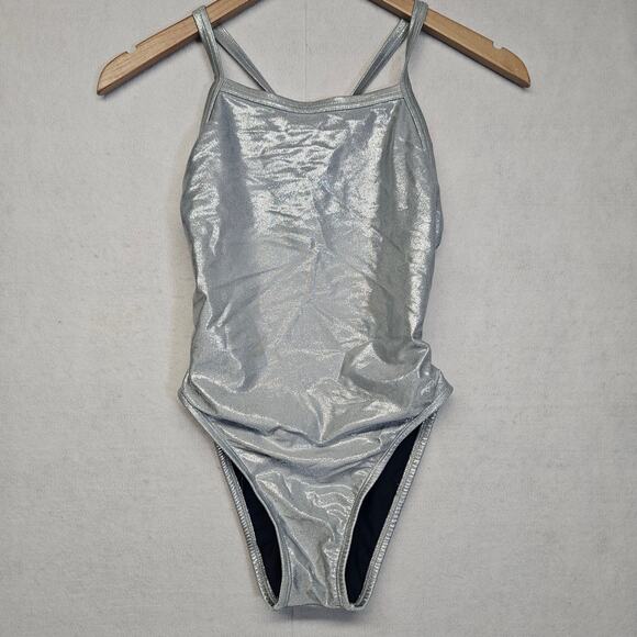 Dolfin Other - Dolfin Metallic Silver Foil One Piece Swimsuit Womens Size 32 Made in USA Shiny
